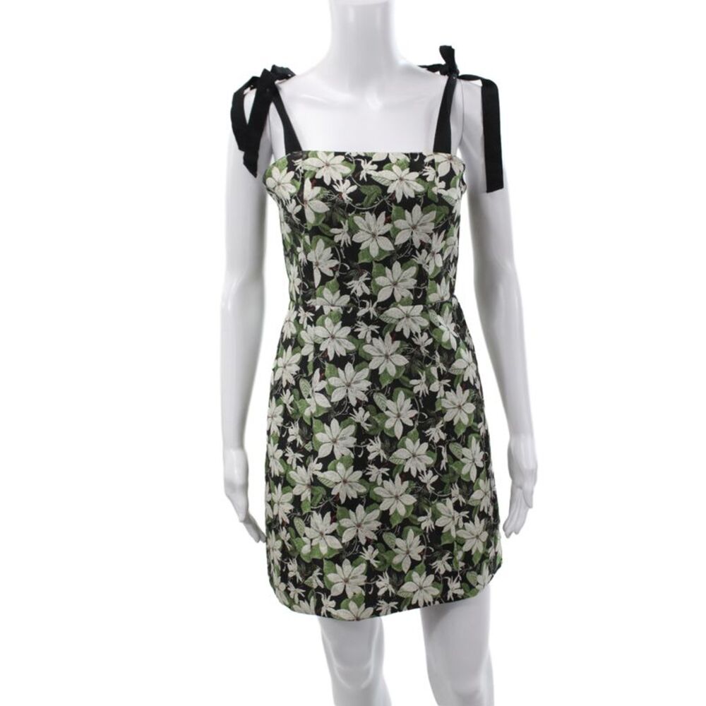 Alice + Olivia Women Mini Floral Square Neck Black Dress Size 2